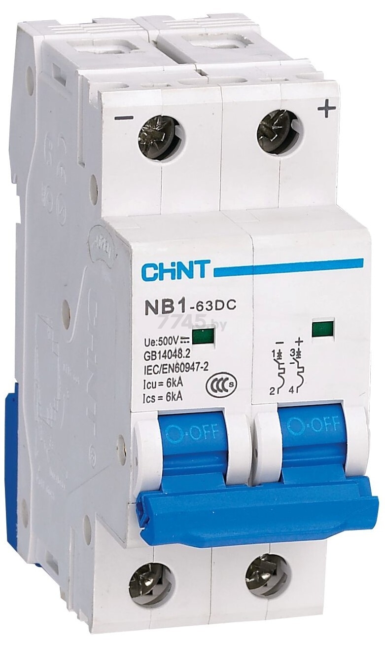 Автоматический выключатель CHINT NB1-63DC 2P 6A 6кА C 500В DC (182717)